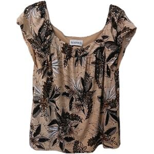 Vintage Just In‎ Thyme Womens Shirt Blouse Brown, Beige Silver Bling Large #301C